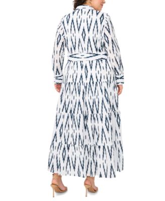 Plus Size Tie-Waist Collared Neck Maxi Dress