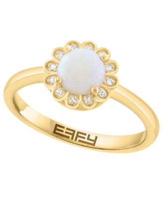 Opal (1/2 ct. t.w.) and Diamond (1/10 ct. t.w.) Ring in 14k Yellow Gold