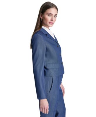 Petite Dressy Denim Notch Collar Cropped Jacket