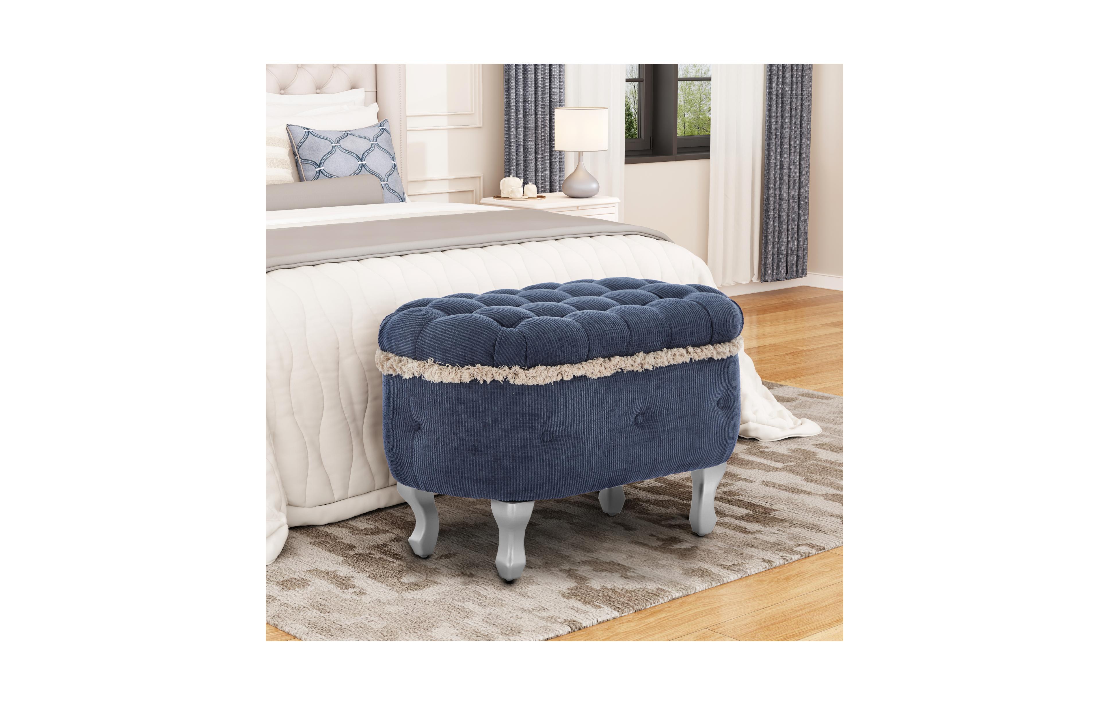 Rainsken Ottoman with Storage Upholstered Foot Stools, Window Bench with Fringe, Bed End Bench for Bedroom, Entryway and Cloakroom