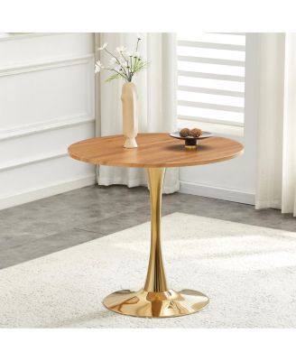 31.5" Faux-Wood Thickened-Top Metal-Pedestal Round Dining Table
