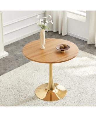 31.5" Faux-Wood Thickened-Top Metal-Pedestal Round Dining Table