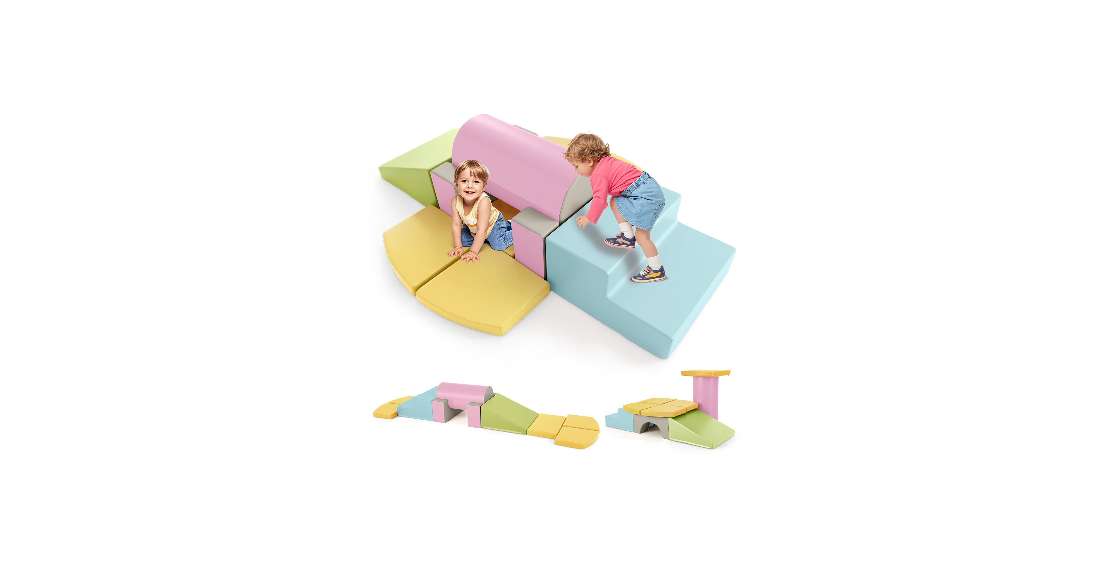 Mecale 10-Piece Soft Foam Climbing Blocks for Toddlers, Pu Leather Covers