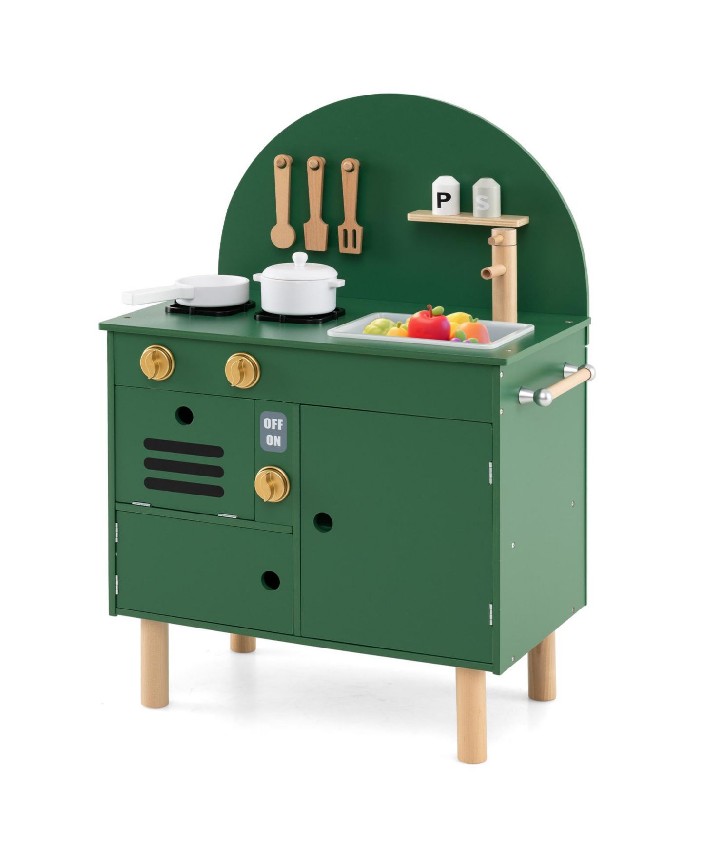 Детская игрушка Mecale Wooden Play Kitchen with Stove, Microwave, Oven, and Sink, Ages 3+, цвет: Зелёный — фото 1
