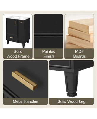 24" Bathroom Vanity with Ceramic Sink, Deep Drawer and Pull Out Basket