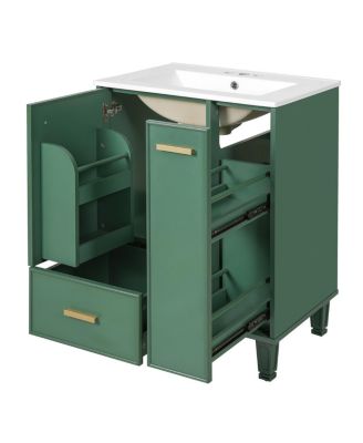 24" Bathroom Vanity with Ceramic Sink, Deep Drawer & Pull-Out Basket