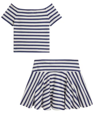 Girls' 2T-6X Striped Stretch Jersey T-Shirt & Skort, 2-Piece Set
