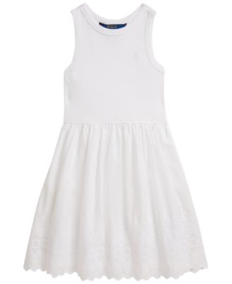 Girls' 2T-6X Eyelet-Skirt Ribbed Cotton Dress