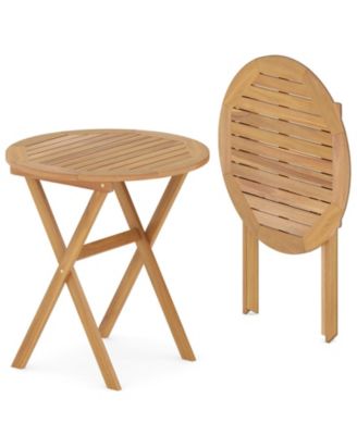 Patio Side Table with Slatted Top and Sturdy X-Shape Structure