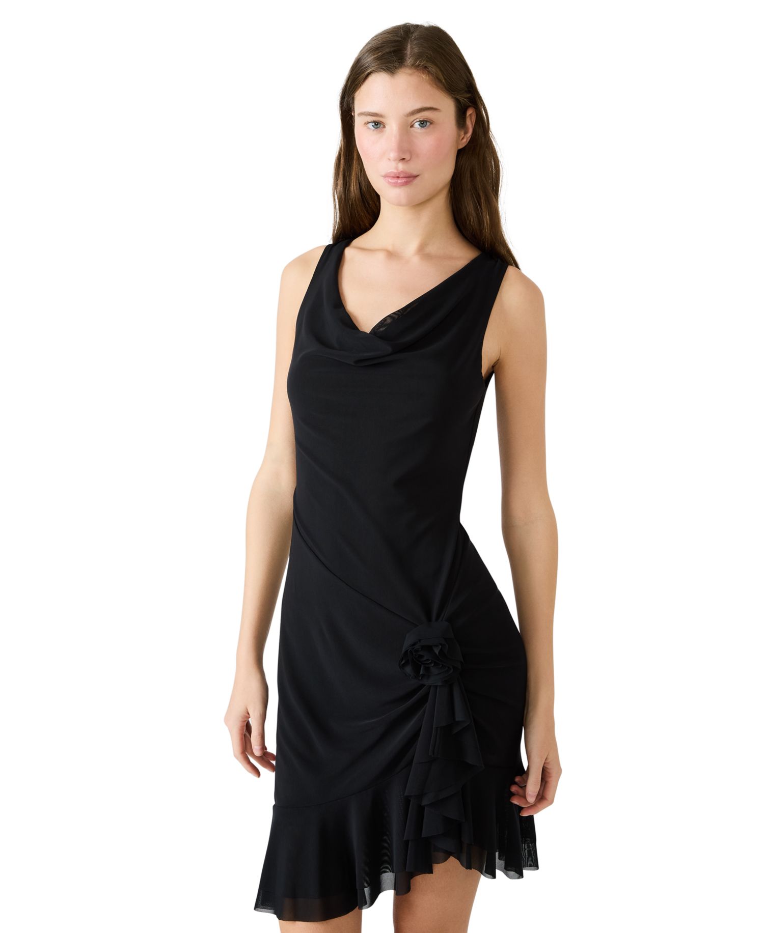 Cowl Neck High-Low Asymmetric Dress