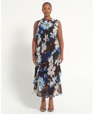 Women's Plus Sizes Aveline Floral Ruffle Sleeveless Midi Dress