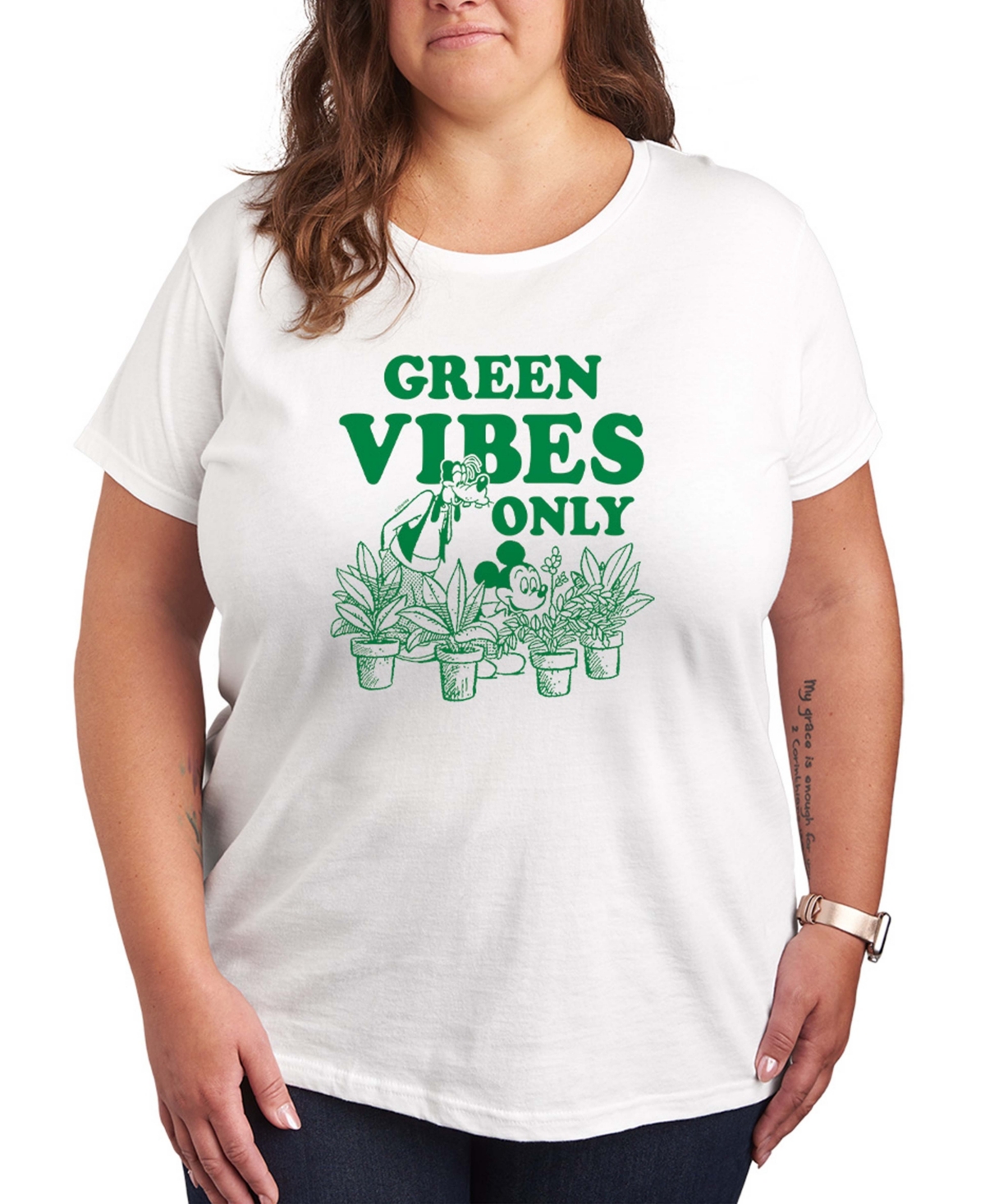 Hybrid Apparel Plus Size Disney Green Vibes Only Short-Sleeve Graphic T-Shirt - White