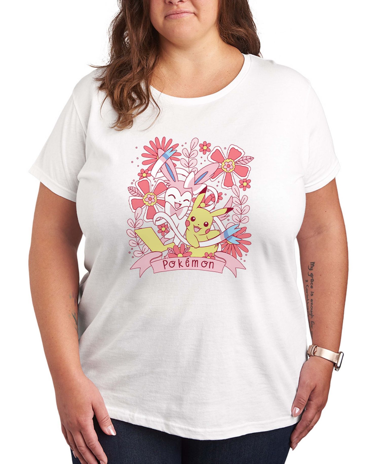 Plus Size Pokemon Valentines Florals Short-Sleeve Graphic T-Shirt