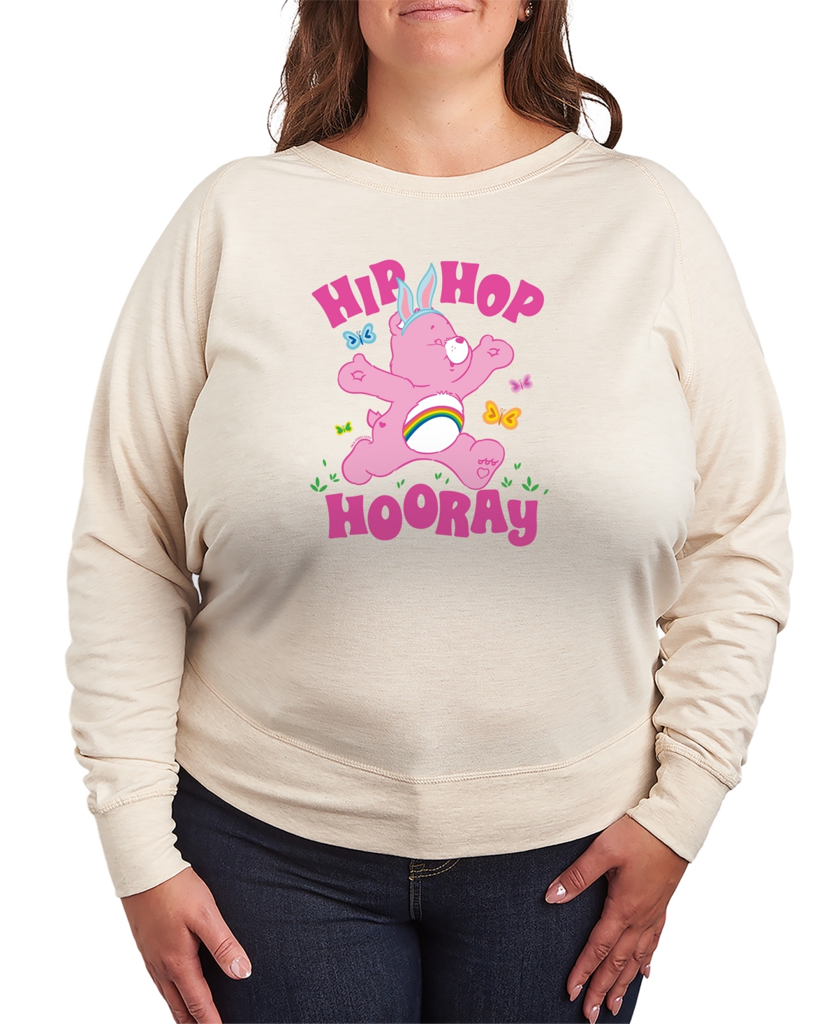 Hybrid Apparel Plus Size Care Bears Hip Hop Hooray French Terry Long-Sleeve T-Shirt - Birch