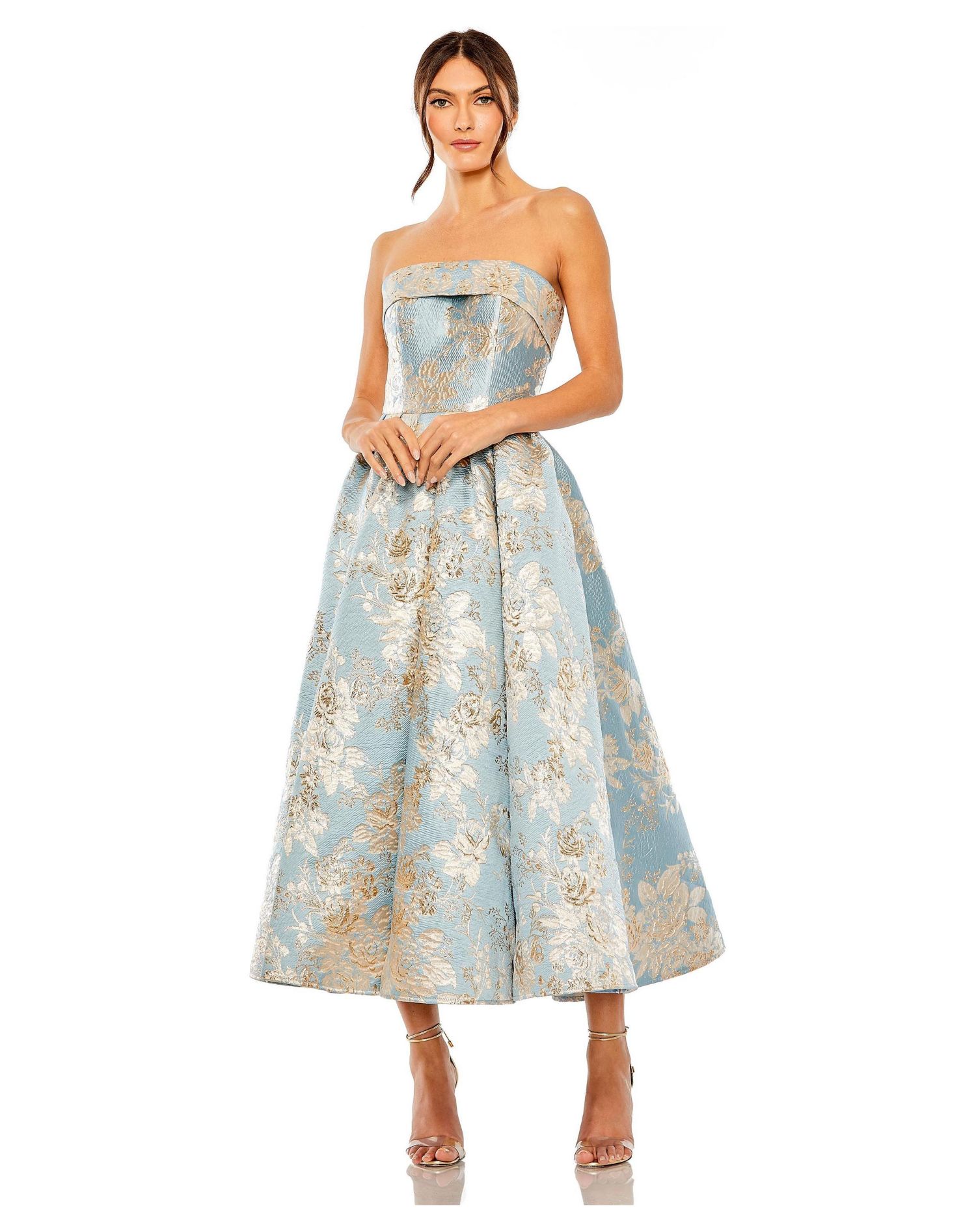 Petite Strapless Brocade Midi Dress with Pockets