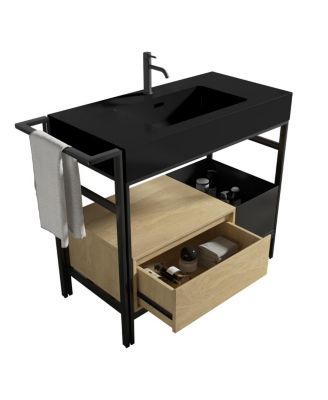 36'' Industrial Bathroom Vanity with Artificial Stone Sink, Modern Freestanding Bathroom Vanity without Faucet