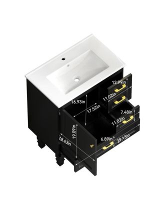  Modern Bathroom Vanity with Sink, Transitional MDF Cabinet, Ample Soft Close Storage, 1 Door 3 Drawers for Stylish Bathrooms