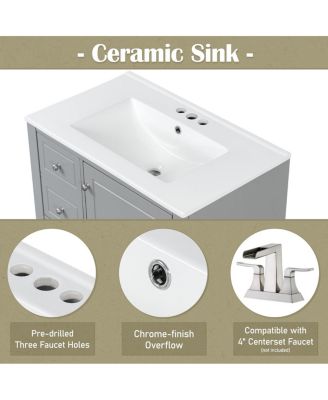 30'' Bathroom Vanity with Ceramic Sink, Solid Wood Frame, Multi-Drawer Storage & Soft Close Door for Modern Bathrooms