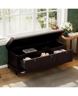 Shoe Bench - Fluted Entryway Storage Bench with Cushion, 3 Drawers and Hidden Compartment for Hallway, Living Room