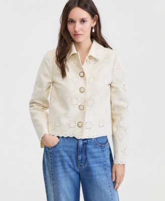 Women's Cotton Eyelet Scallop Hem Jacket
