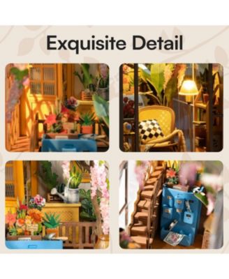 Book Nook Kit DIY Miniature House Kit, 3D Wooden Puzzle Garden House, Bookend Bookshelf Insert Decor, Diorama Kit Christmas Birthday Gift