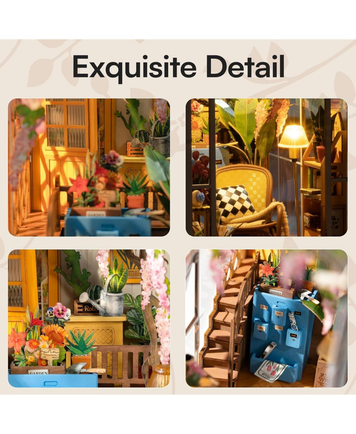 Детский конструктор Robotime Holiday Garden House Book Nook 176-Piece 3D Wooden Puzzle Building Set, Ages 14+, цвет: Белый — фото 6