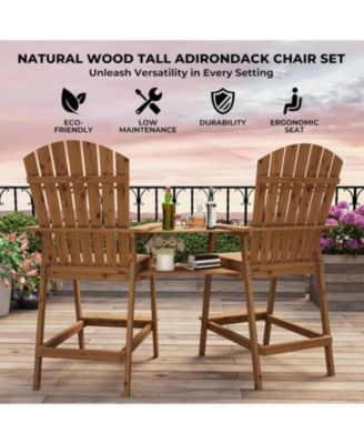 Outdoor Tall Adirondack Barstools with Connecting Tray, HDPE Patio High Back Chairs
