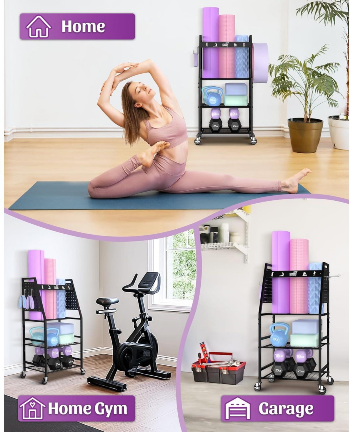 Mythinglogic Yoga Mat Storage Racks,Home Gym Storage Rack for Dumbbells Kettlebells Foam Roller,Workout Equipment Storage Organizer.