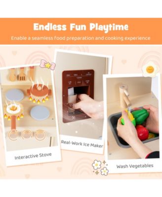 Wooden Pretend Kitchen Playset with Realistic Ice Maker for Interactive Play