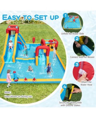 9-in-1 Inflatable Double Water Slide Park Giant Bounce House, 750W Blower Included