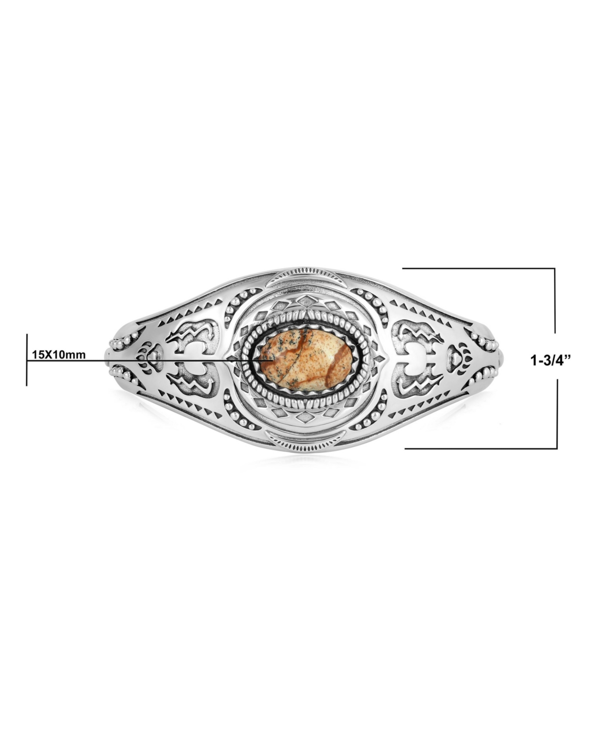 American West Jewelry Sterling Silver Picture Jasper Oval Cut Bear Cuff Bracelet