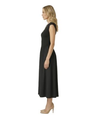 Women's Cap Sleeve Fitted Bodice Midi Dress