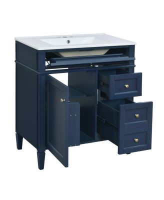 30" Blue Bathroom Vanity with Sink, Modern Freestanding Cabinet with 3 Soft Close Drawers & Adjustable Shelf for Bathroom Storage-Sillysis