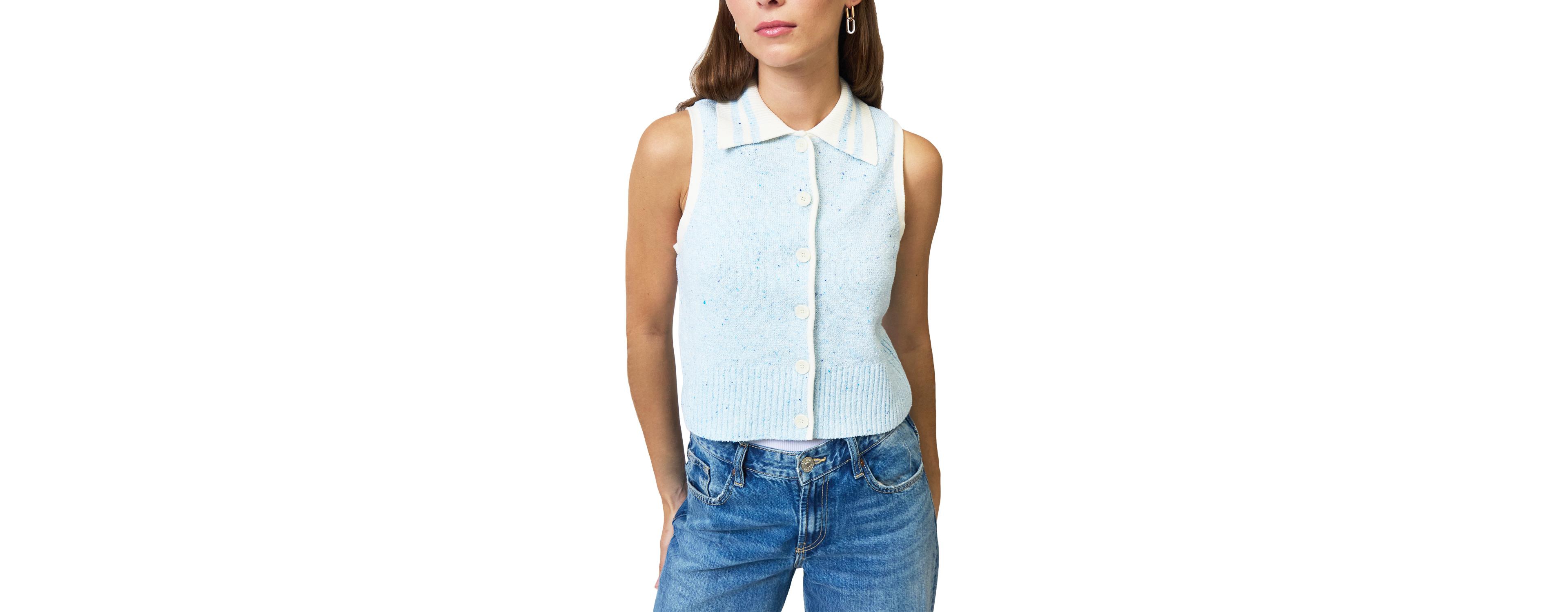 Central Park West Women's Celeste Tweed Yarn Collared Top