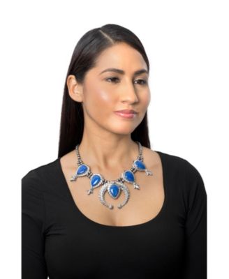Sterling Denim Lapis Pear-Cut Squash Blossom Necklace, 17 to