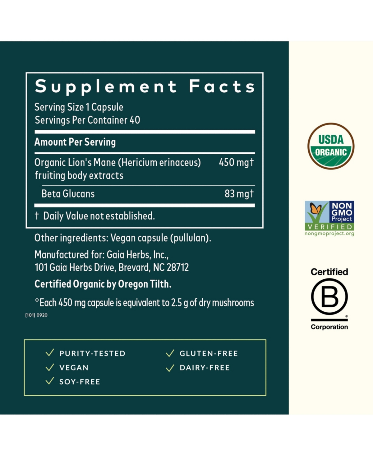 Gaia Herbs Organic Lion's Mane Mushroom - Brain and Nerve Support Supplement to Help Maintain Neurological Health