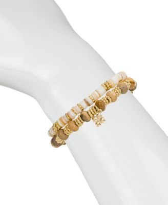 Gold-Tone Plated Wood Butterfly Stretch Bracelet Set