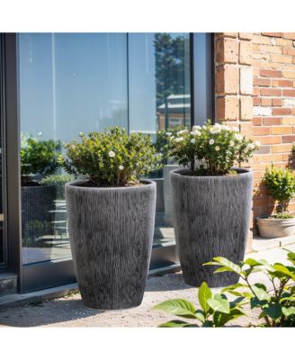 Sea Gray Ripples 17-Inch Tall Ceramic Planter