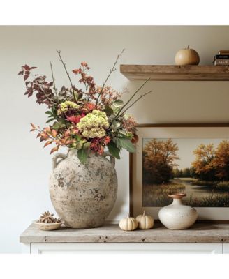 Rustic Antiqued Terracotta Vase, 10.4-Inch Round Bouquet Holder for Farmhouse Decor