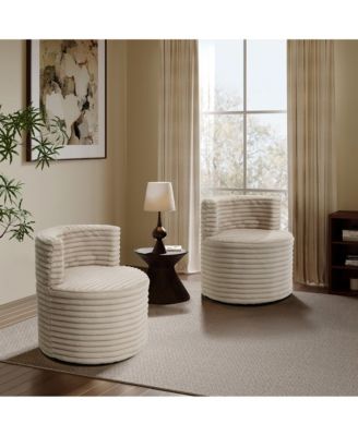 Modern Light Brown Upholstered Swivel Barrel Accent Chair