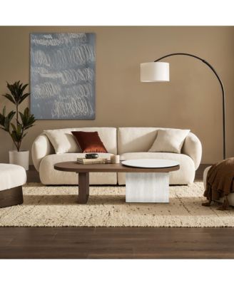 Travertine-Style and Walnut Finish MDF Wood Oval Coffee Table