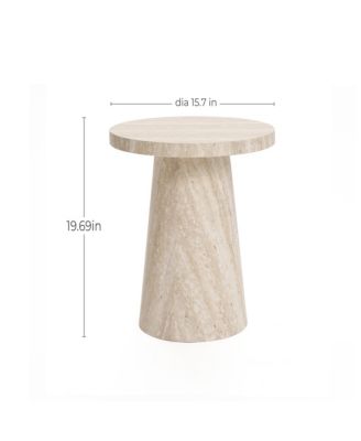 Stone Pattern Engineered Wood 19.7-Inch Tall Round End Table & Nightstand – Modern Side Table for Living Spaces