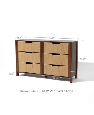Walnut Finish MDF Wood with Rope Front 6-Drawer Horizontal Dresser