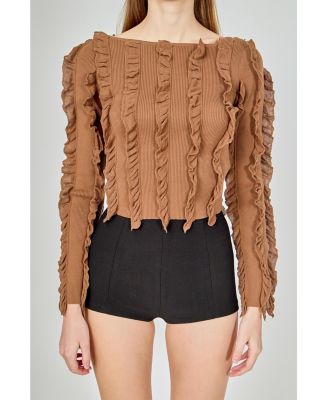 Women's Ruffled Striped Knit Top