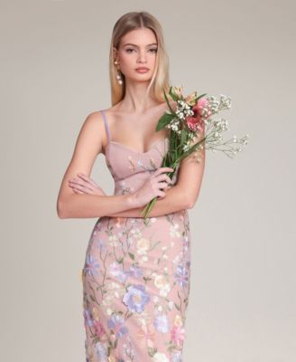 Women's Floral Applique Bustier Midi Dress