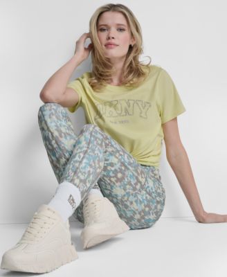 Women's Rhinestone Varsity Logo Relaxed Fit Pull-On T-Shirt