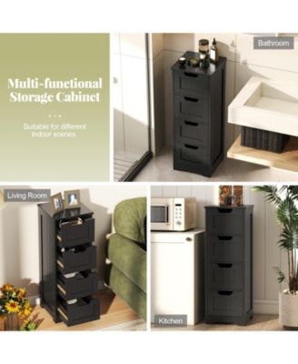 Bathroom Floor Cabinet Free-Standing Side Storage Organizer w/ 4 Drawers