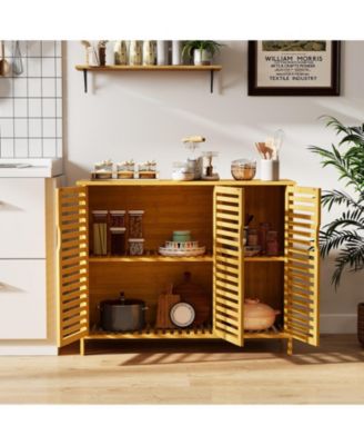 Bamboo Bathroom Cabinet 3-Door Storage Organizer w/ Shelves