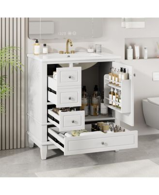 30'' Bathroom Vanity with Ceramic Sink, Solid Wood Frame, Multi-Drawer Storage & Soft Close Door for Modern Bathrooms