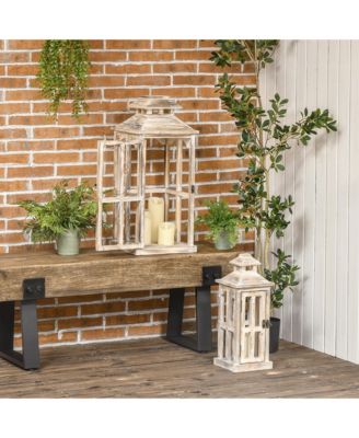 2 Pack 28"/20" Large Lantern Decorative, Fir Wood Outdoor Lantern